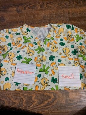 Tweety Bird Printed Scrub Top in Cream, Yellow & Green